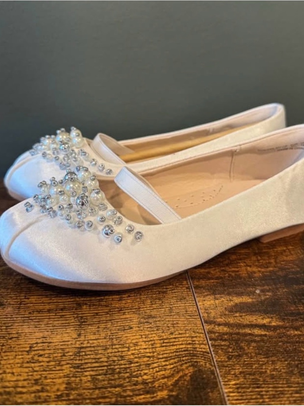 Embellished Satin Ballet Flats - Ivory